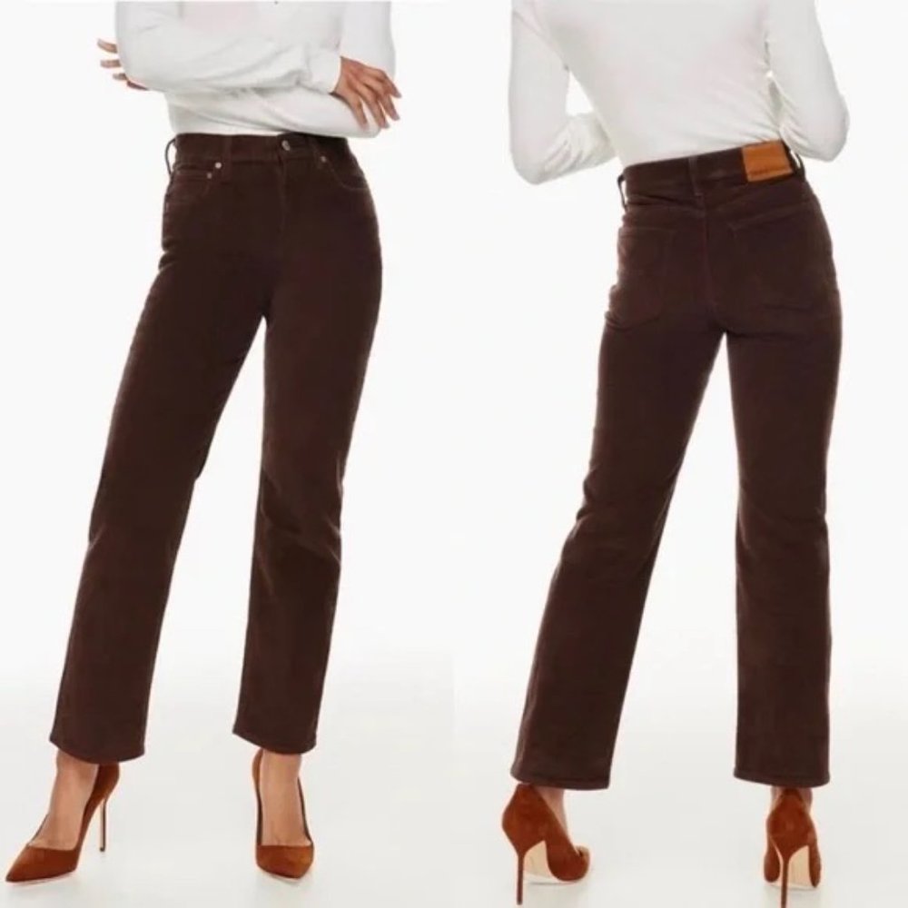 Denim Forum Arlo High Rise Straight 28L Rich Mocha Brown Corduroy Pants